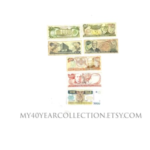 Vintage Paper Money - Discontinued Currency - Cost Rica 50, 100, 500, 1000 and 500 Bank Notes - My40YearCollection