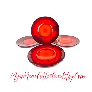 Vintage Luncheon Plates - Georgian Ruby by Fenton Plates - Red Glass Honeycomb Design - SET OF FOUR - My40YearCollection