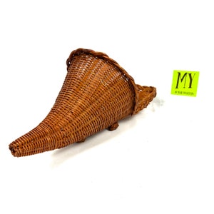 Vintage Wicker Cornucopia Basket - Table Decor - Cinnamon Color - Fall Thanksgiving Decor Mid Century Estate Find Basket My40YearCollection