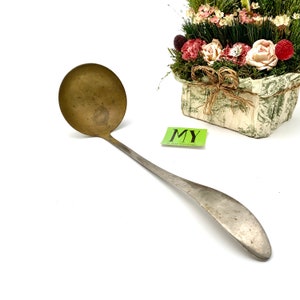 Antique Primitive Solid Brass Military Ladle Two tone Gold Silver Ladle Farmhouse Decor My40YearCollection