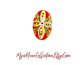 Vintage Polish Pisanka Hand Painted Wooden Easter Egg Red Folk Art Spring Decor