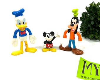 Vintage Disney Figurines, Donald Duck, Goofy, Mickey Mouse, Collectible Set