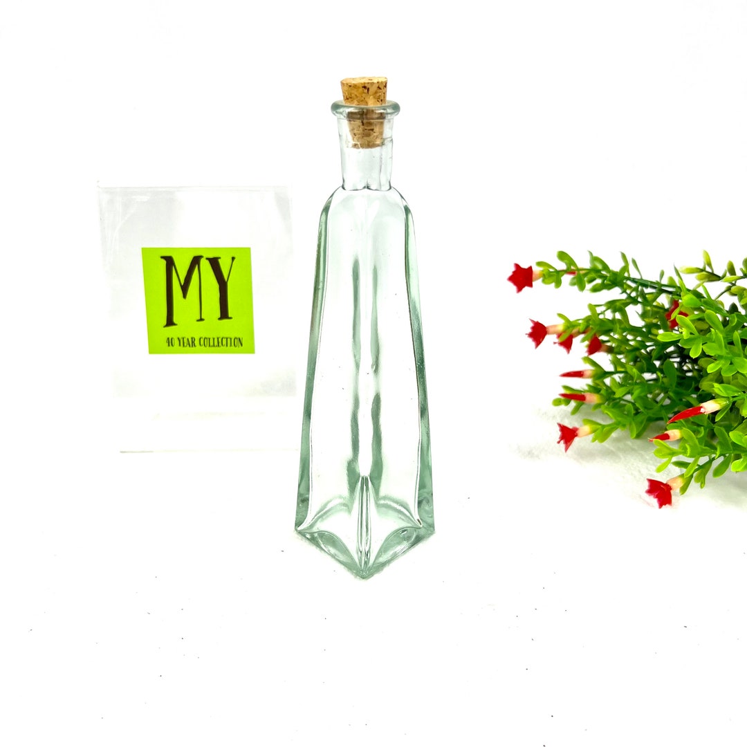 Vintage Glass Bottle Square Base Blue Glass Bottle With Cork Decorative