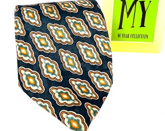 Vintage Rudia Silk Tie: Handmade Paisley Geometric Pattern