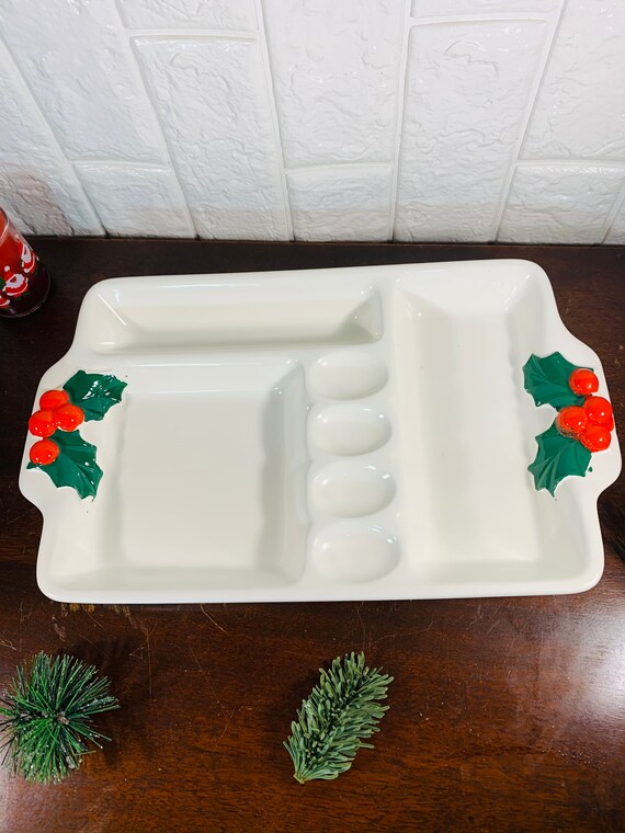 Vintage Christmas Multi-compartment Ceramic Server Divided Holiday