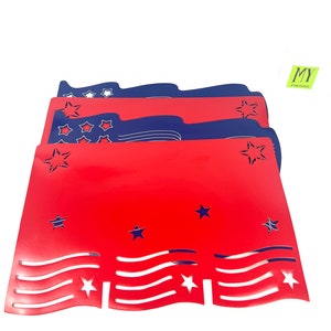 Vintage Placemats - Vinyl Cut Out Americana Placemats - Stars and Stripes Red and Blue - Tableware Setting - Set of 4 - My40YearCollection