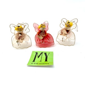 3 Vintage Christmas Angels with Harp Spun Cotton Shiny Pin Red Tulle Mid Century Christmas Japan Collectible Gift Idea My40YearCollection