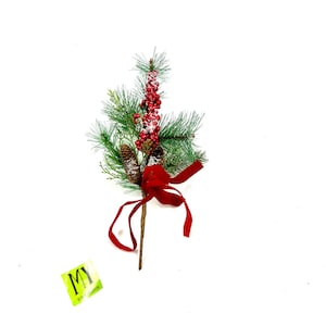 Vintage Iced Artificial Pine and Berry Spray, PIne Pick Christmas Tree Long Gift Topper Holiday Decor My40YearCollection