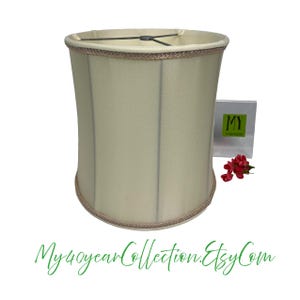 Vintage Drum Lamp Shade: Mid Century Hollywood Regency Beige Trim