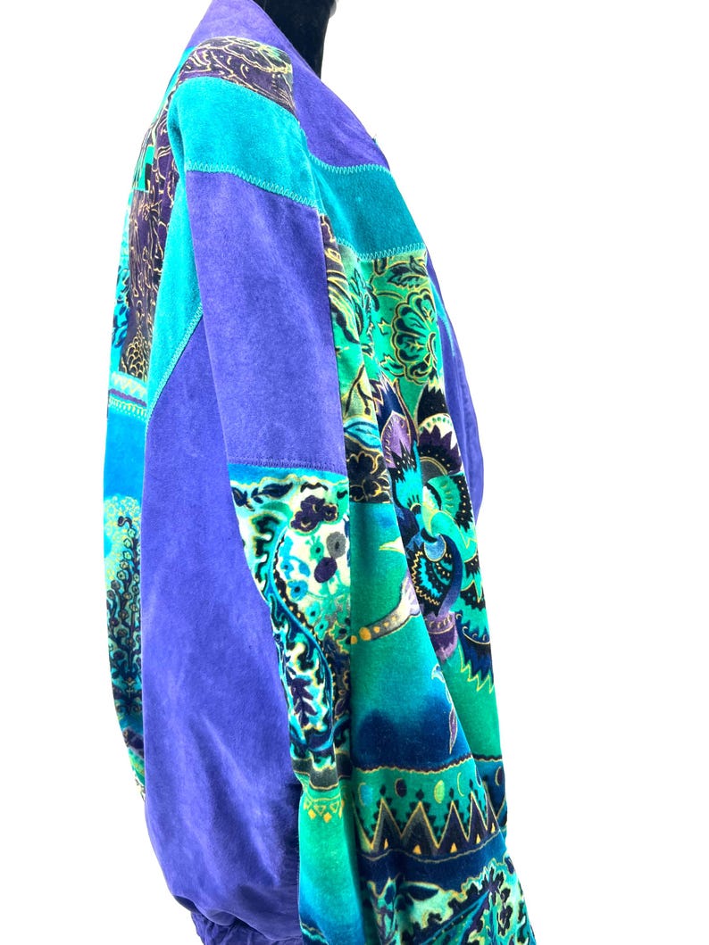 Vintage Leather Pant Suit Set: Julien K Purple Abstract Jacket, Size 8-10 image 8