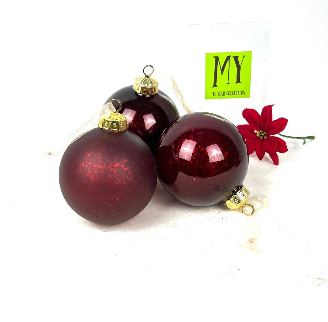 Vintage Handpainted Red Glass Christmas Tree Ornaments 3 Round Ball