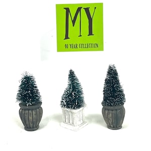 Vintage Mini Decorative Christmas Village Accessor - Bottle Brush Snowy Topiary - Set of Three - My40YearCollection