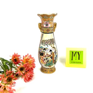 Vintage Satsuma Vase: Hand-Painted Ceramic Urn with Gold Accents