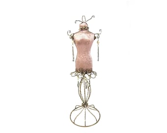 Vintage Schmuckständer - Couture Schmuckständer aus Messing und Samt mit Perlen verziert - Schneiderpuppe - Shabby Chic My40YearCollection