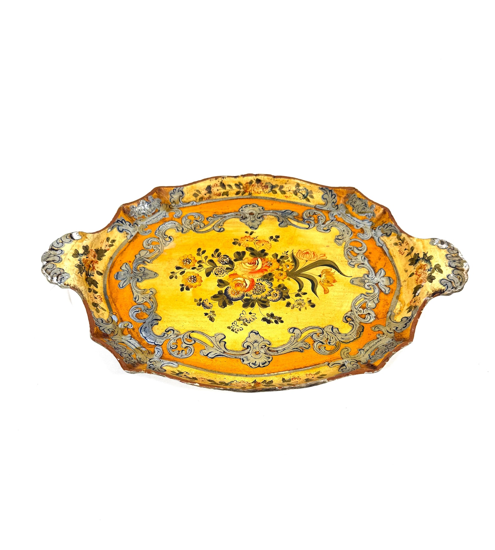 Vintage Italian Florentine Tole Tray Hand Painted Gold Gilt Serving ...