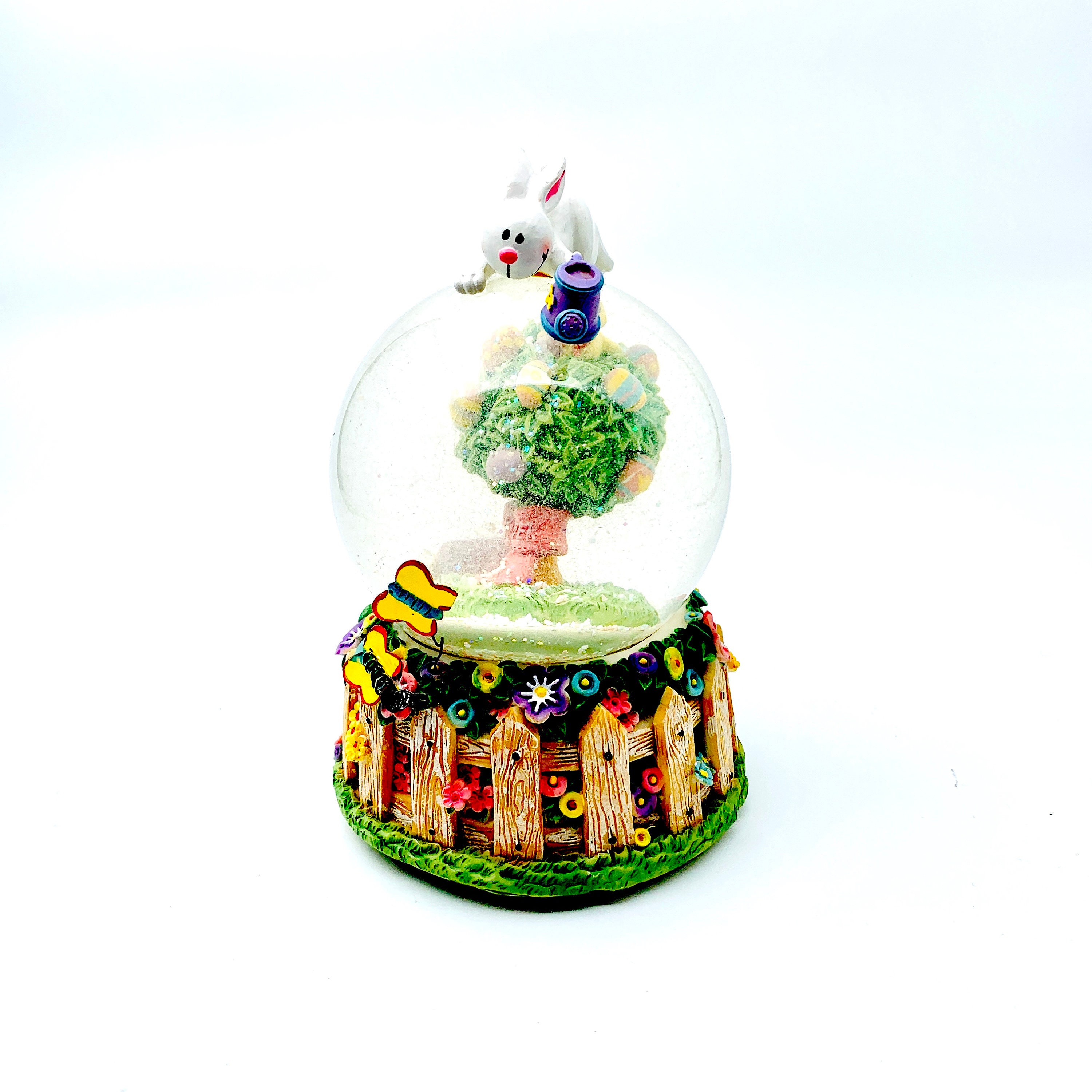 Egg Shaped Easter Snow Globe/Glitter Dome Bunny & Lamb 4 1/2” High Lot of 2