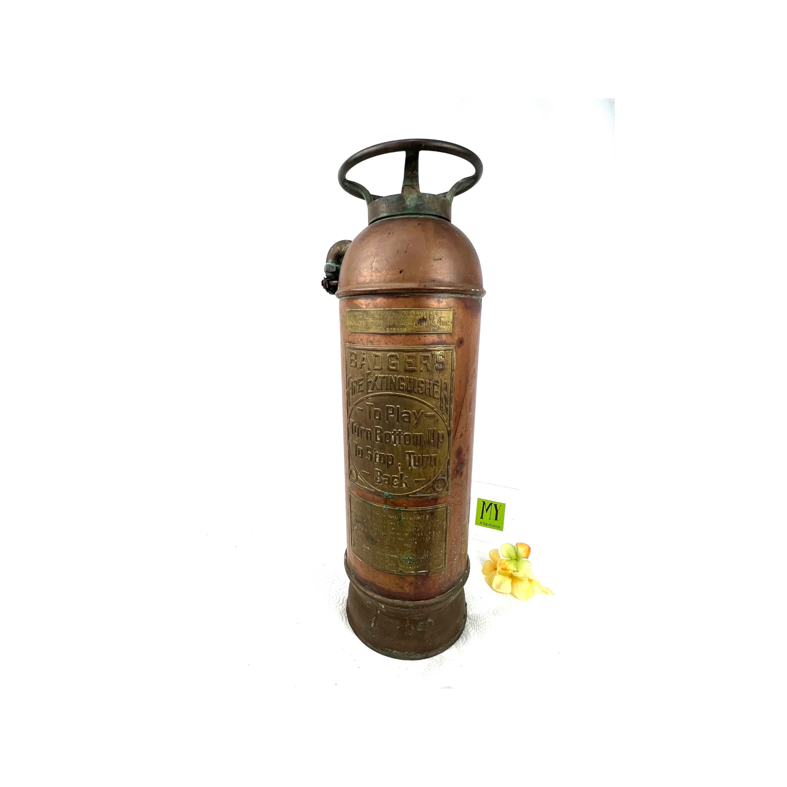 Vintage Fire Extinguisher - Copper and Brass Badgers Water