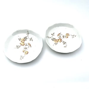 Antique Pair of Limoges France A Lanternier Square Ornate Fruit/Dessert Bowls Porcelain Yellow Rose Pattern