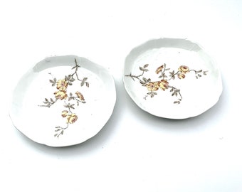 Antique Limoges Porcelain Dessert Bowls: Yellow Rose Pattern, A Lanternier Pair