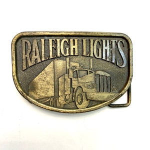 Vintage Raleigh Lights Brass Belt Buckle: 1970s Trucker Style