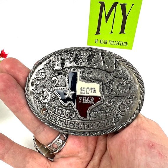 Vintage Texas Sesquicentennial Belt Buckle: Silver Tone 