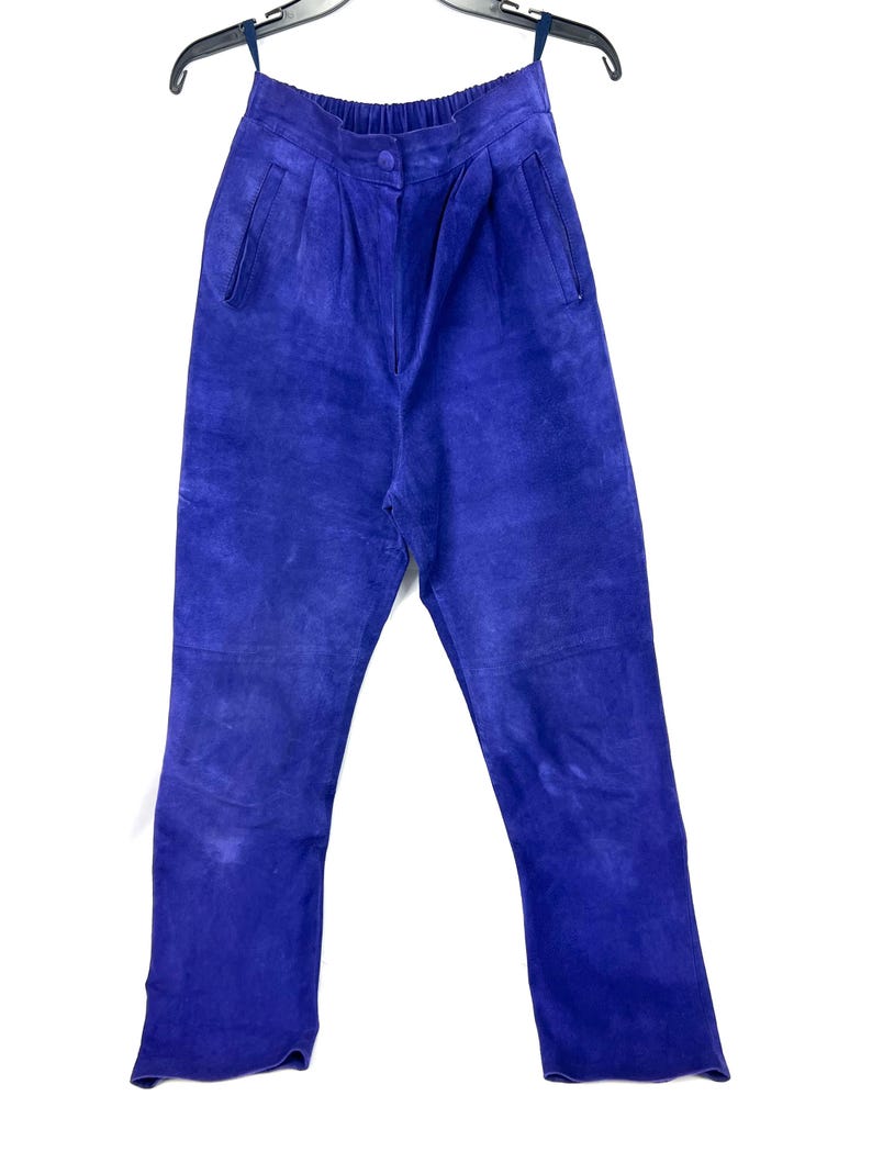 Vintage Leather Pant Suit Set: Julien K Purple Abstract Jacket, Size 8-10 image 3