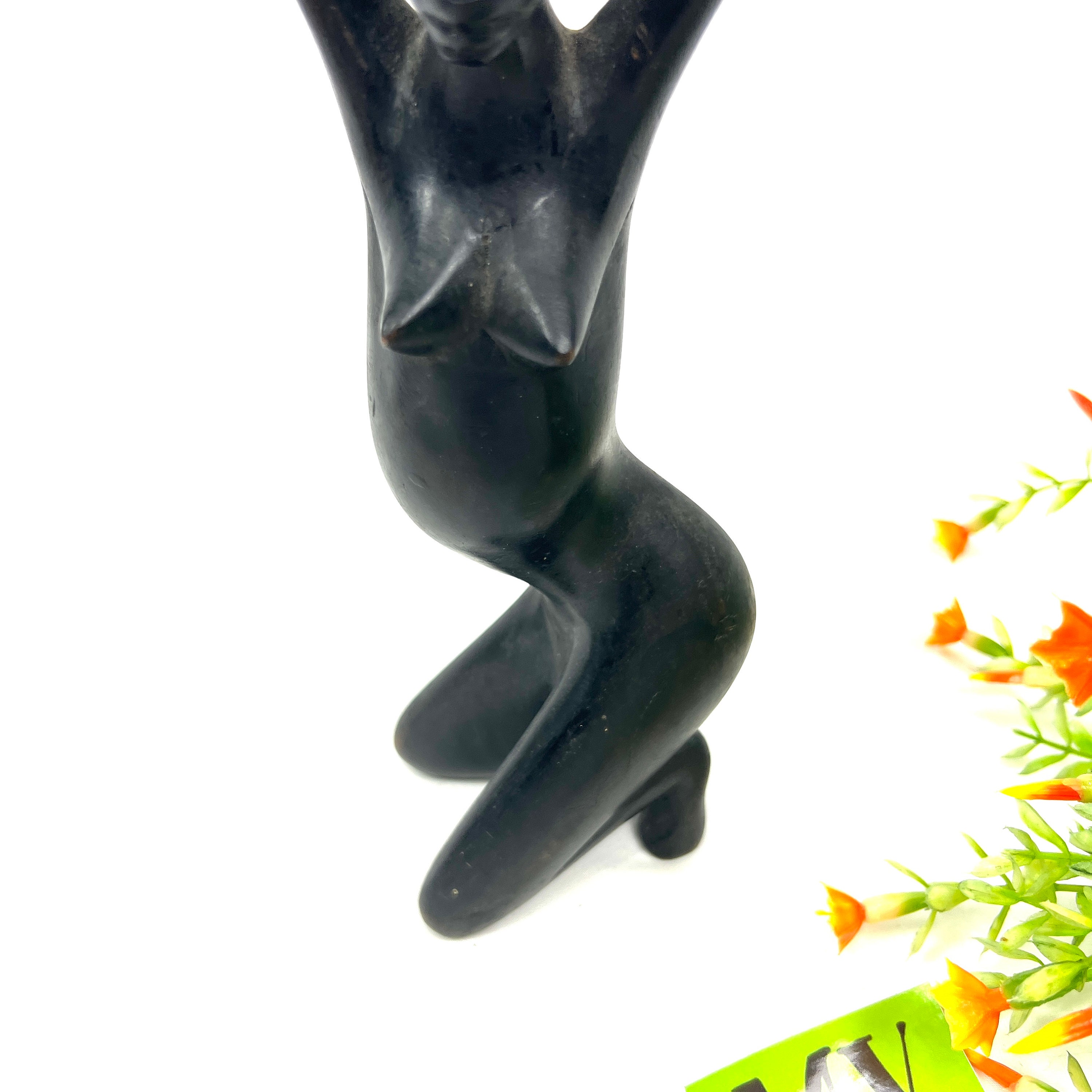 Vintage Black Wood Sculpture Of African Tribe Nude Woman Tabletop vintage-black-wood-sculpture-of-african-tribe-nude-woman-tabletop