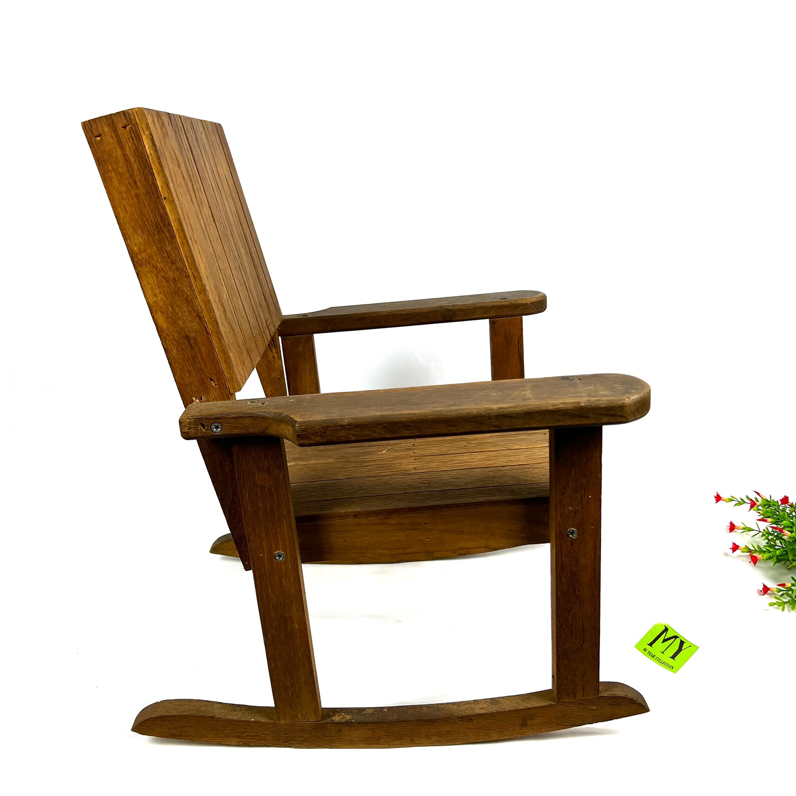 Vintage Oak Childs Rocking Chair Wooden Kids Rocker Indoor Outdoor ...