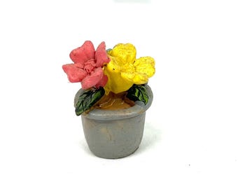 Vintage Miniature Flower Pots - CHOOSE - Ceramic Multi Flower Pot or Yellow Tulips Miniature - Dollhouse Miniature - My40yearCollection
