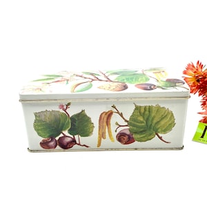 Vintage Tin Container Made In England designed by Louise Carling Pink Floral Chesnuts Decorative Storage Tin Can My40YearCollection