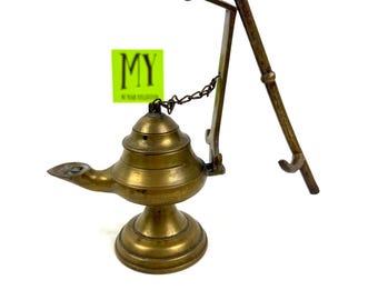 Vintage Brass Incense Burner Censer Hanging Oil Lamp Aladdin Style Charcoal Burner Decorative Collectible