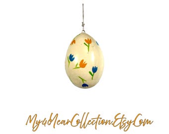 Vintage Hand Painted Wooden Easter Egg Ornament Floral Spring Folk Decor