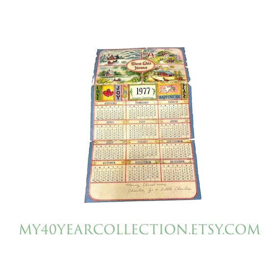 Vintage Tri Fold 1977 Bless This House Calendar Card - Yellowed