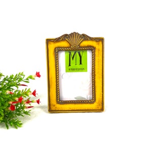 Vintage Shell Motif Picture Frame: Brushed Bronze & Yellow, Victorian Style