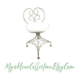Vintage MCM Swivel Vanity Chair: Gold Metal & White Vinyl
