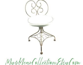 Vintage MCM Swivel Vanity Chair: Gold Metal & White Vinyl
