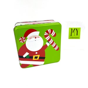 Vintage Christmas Tin - Square - Santa Claus with Candy Cane - Cookie Tin Container - Christmas Gift Box - My40YearCollection