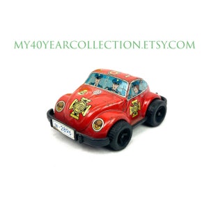 Vintage Tin Fire Chief Beetle Bug Toy Car - Made in Japan