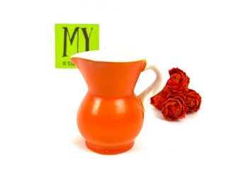Vintage Germany Pottery Creamer - Individual Creamer in Orange Color with White Inside and Handle - My40YearCollection