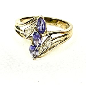 Beautiful Vintage Ring - Three Tanzanite and Diamonds Bypass Ring - 10K White Gold Size 7 - My40YearCollection