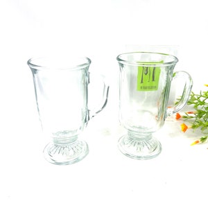Vintage Pair of Glass Footed Irish Coffee Glass Mugs - Anchor Hocking - Clear Glass Irish Coffee Mug - Replacement Mug - My40YearCollection
