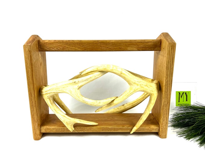 Vintage Magazine Rack - Wood With Antlers Magazine Rack - Lodge Man ...