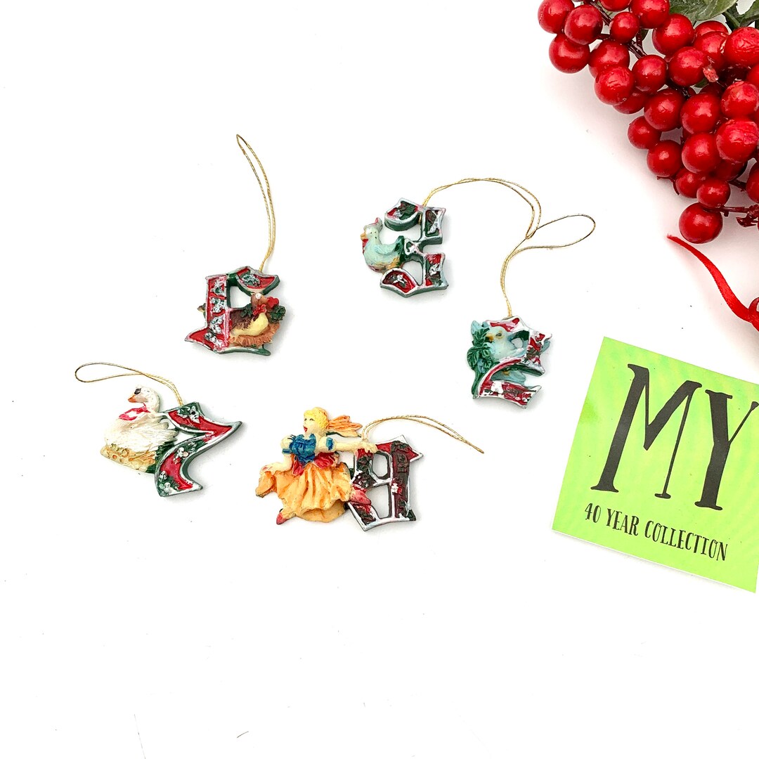 Vintage Miniature Resin Christmas Tree Ornaments Letters With Figurines