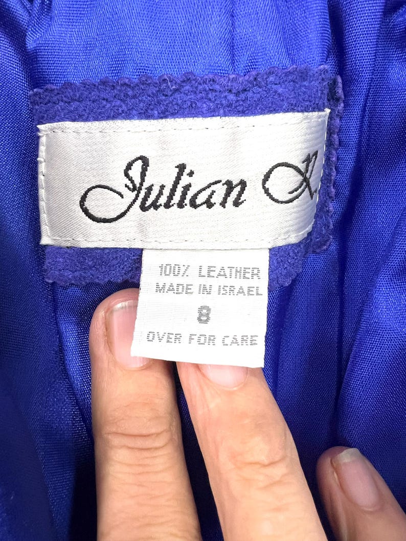 Vintage Leather Pant Suit Set: Julien K Purple Abstract Jacket, Size 8-10 image 4