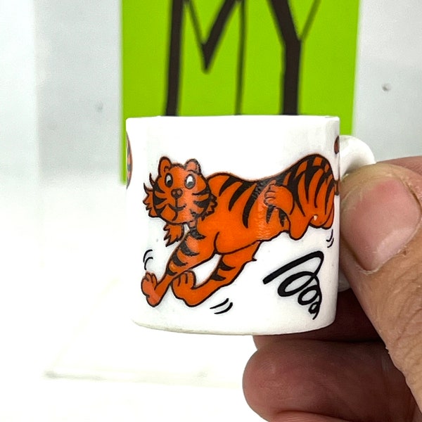Adorable Vintage Miniature Mug - Jumping Tiger Motif - Dollhouse Mini Ceramic Mug - Year of the Tiger Gift Idea My40YearCollection