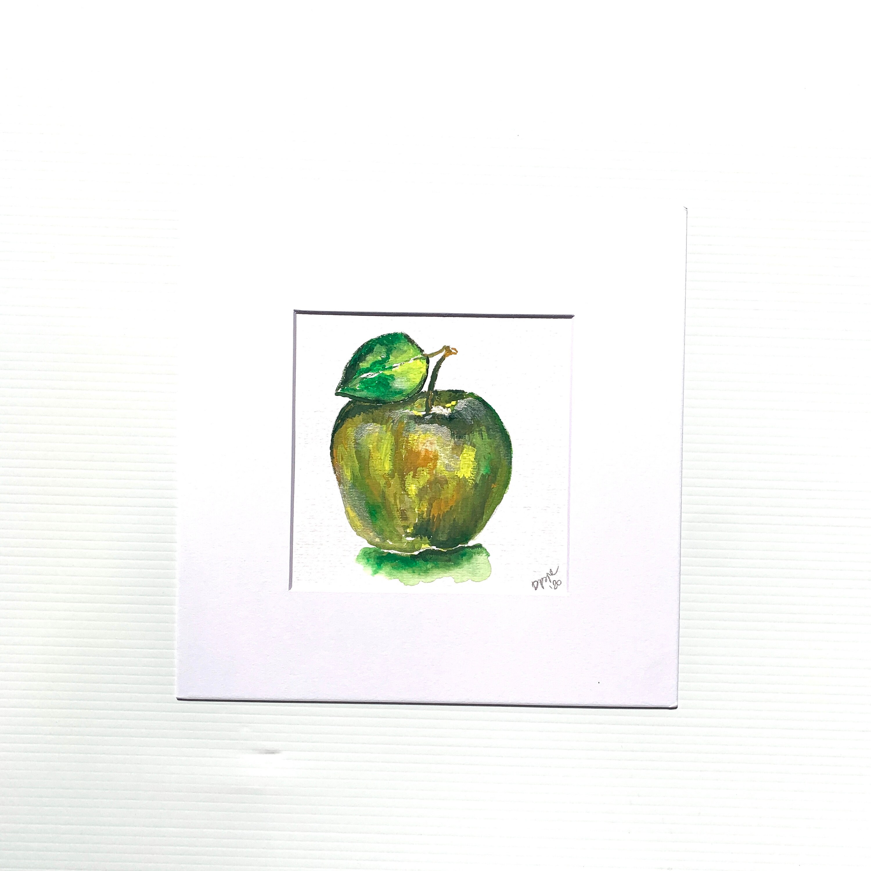 絵画 Apple Original Watercolor - Granny Green Apple - Matted Watercolor