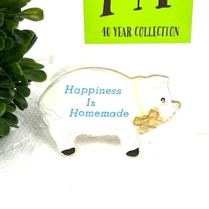 Vintage Russ White Pig Magnet: Happiness is Homemade, Country Kitchen Decor