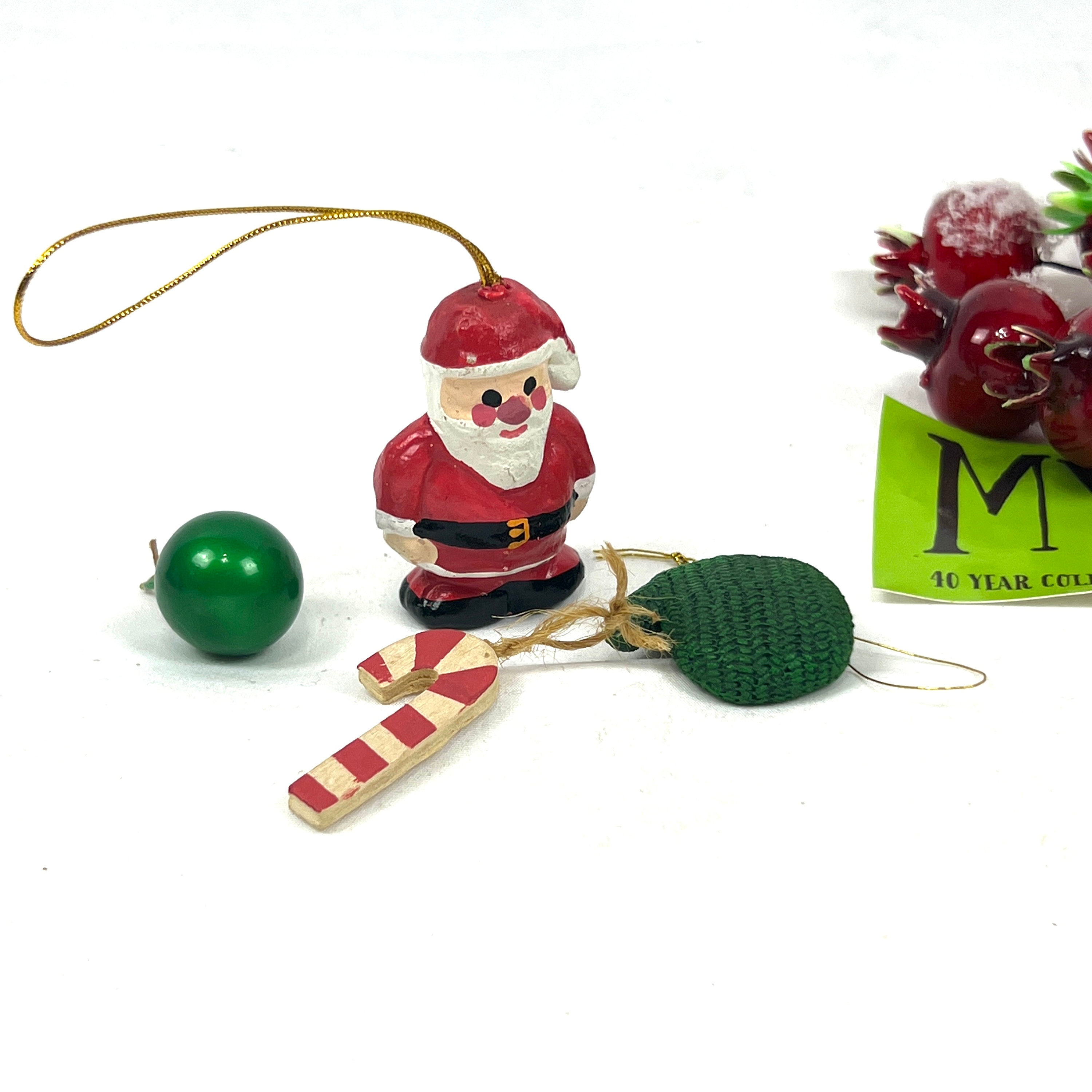 ヴィンテージミニチュアクリスマスオーナメント：サンタ、ミトン