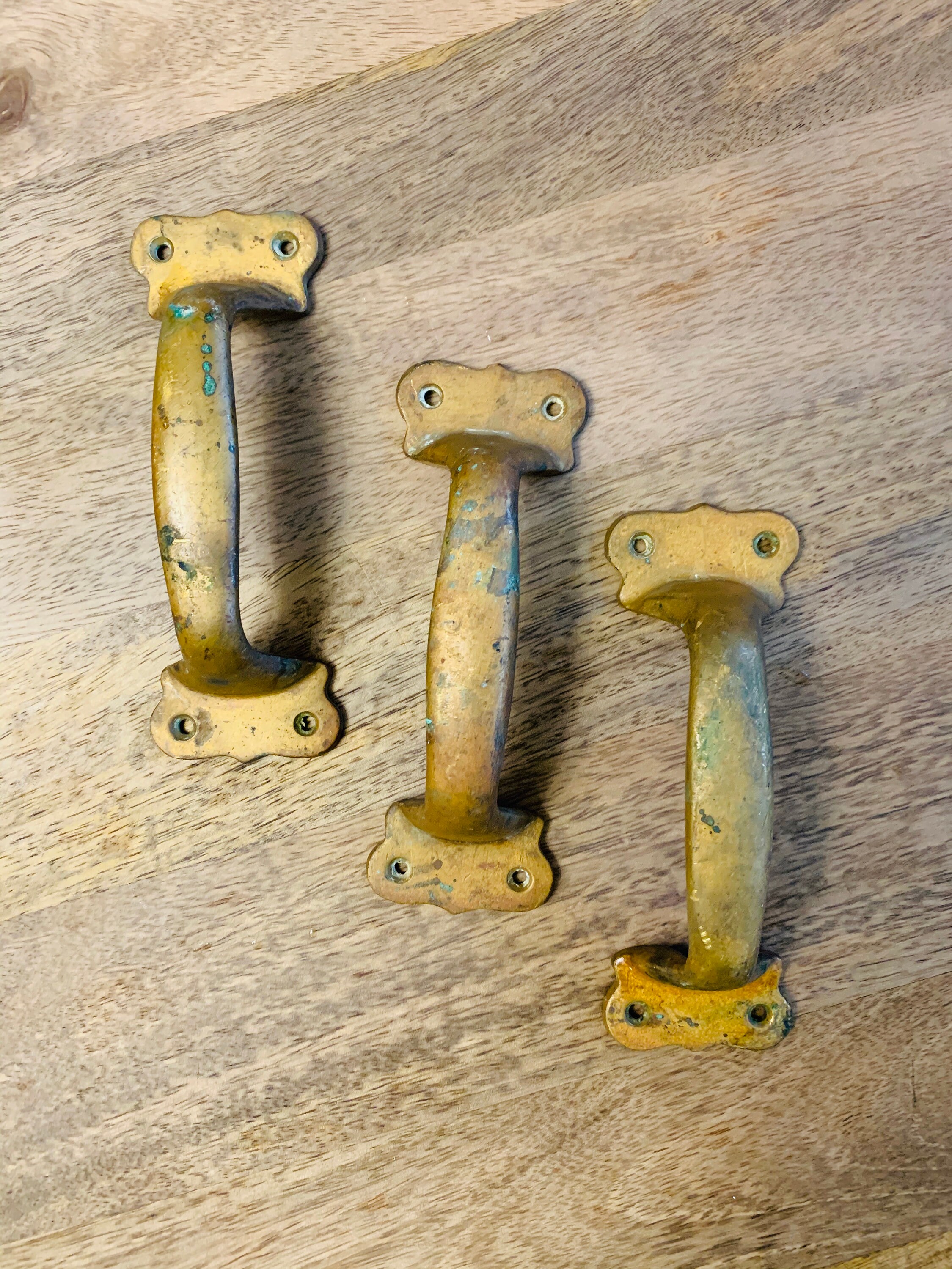 Set of 3 Vintage Cast Brass Drawer Pulls Nautical Chart File Etsy