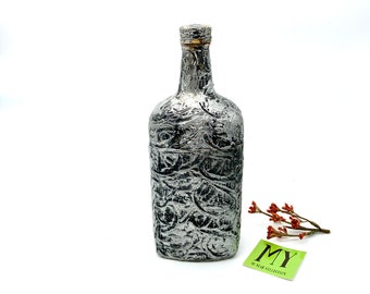 Vintage Silver Coated Glass Bottle: Rhodes Greece Souvenir Decanter
